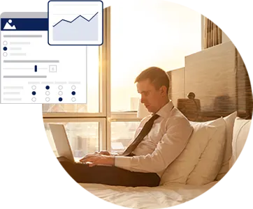 Manager reviewing the results of the online survey on the launch of a new product.