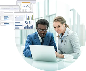 Marketing specialists analyzing the results of their market research on a new service launch.
